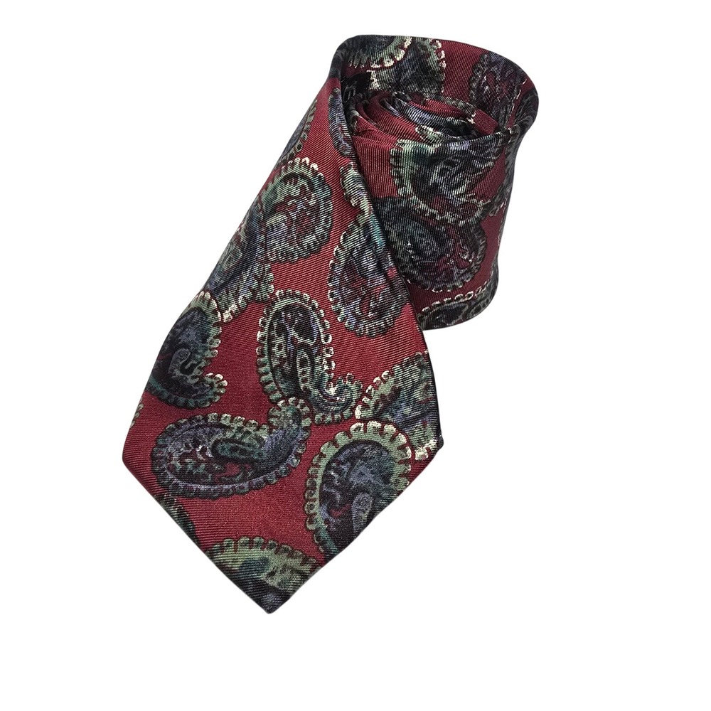 Bugatti Italian Silk Necktie Paisley Burgundy Green Mens Fashion Elegant